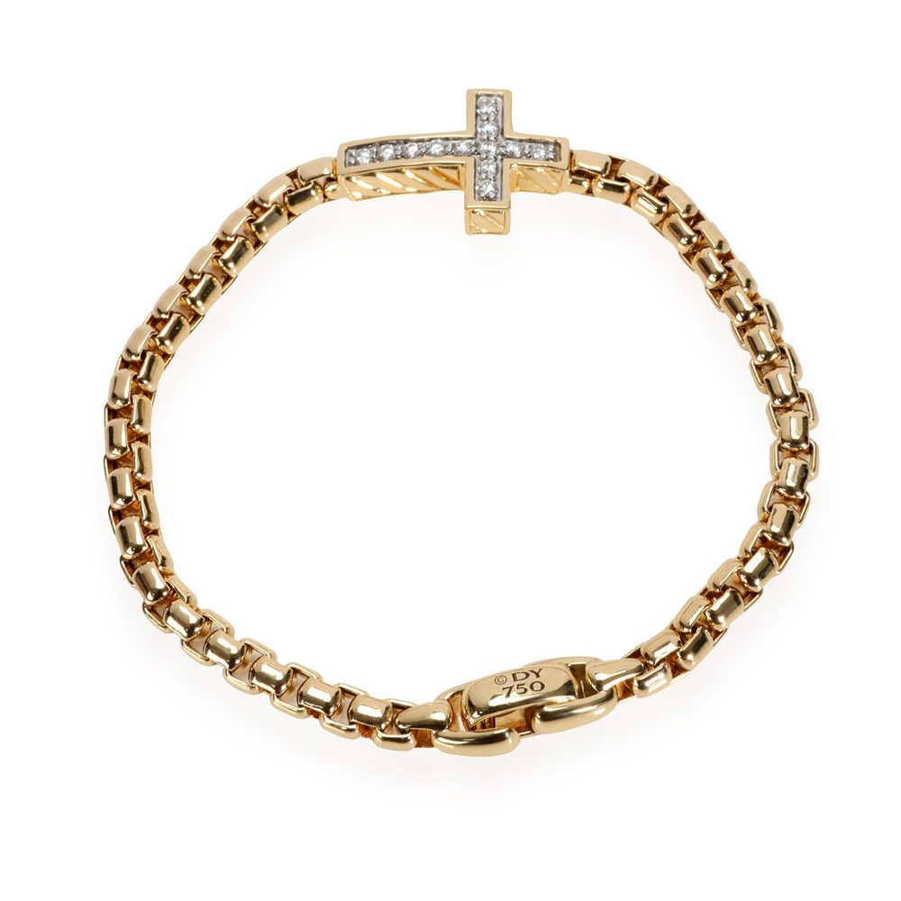 David Yurman Pave Collection Diamond Cross Bracelet in 18K Yellow Gold 0.46 CTW - Picture 3 of 4
